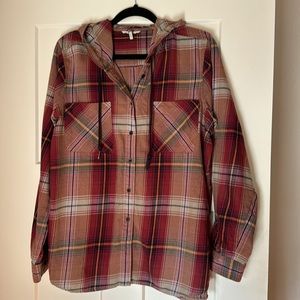 Plaid, cotton, hooded shirt